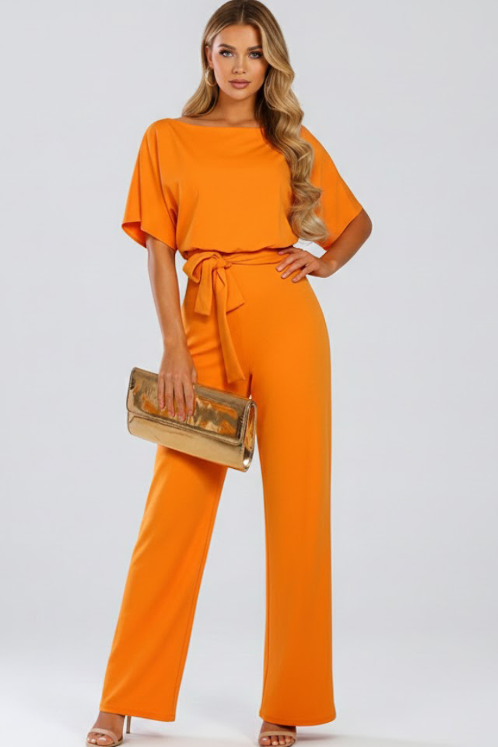 Damejumpsuit med Bælte og Bred Ben