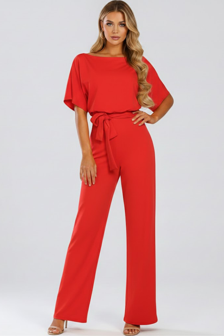 Damejumpsuit med Bælte og Bred Ben