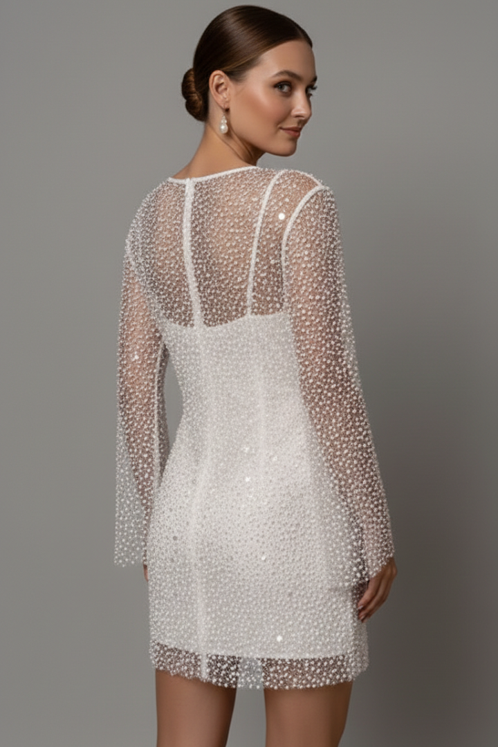 Mini Dress with Mesh Overlay and Sleeveless Underlayer