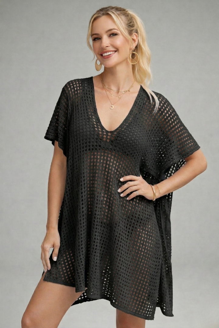 Women’s Beach Cover-Up with V-Neck and Short Sleeves