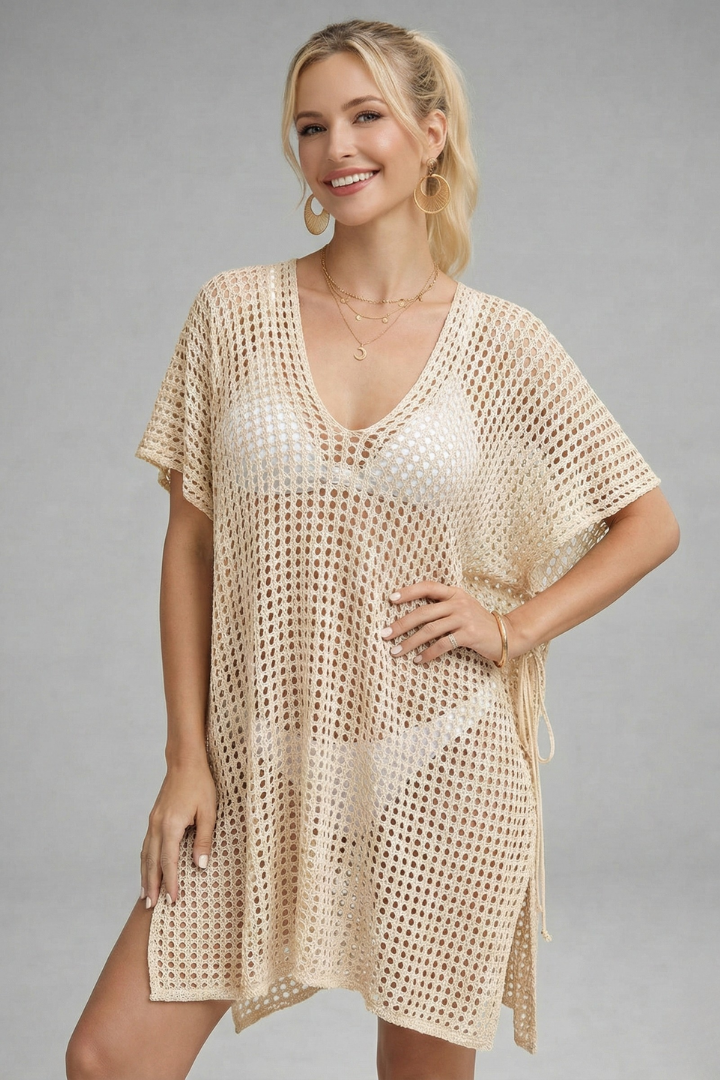 Women’s Beach Cover-Up with V-Neck and Short Sleeves