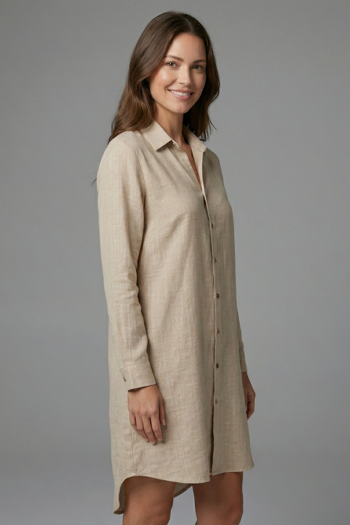 Women’s Beach Shirt Dress with Collar and Button Fastening