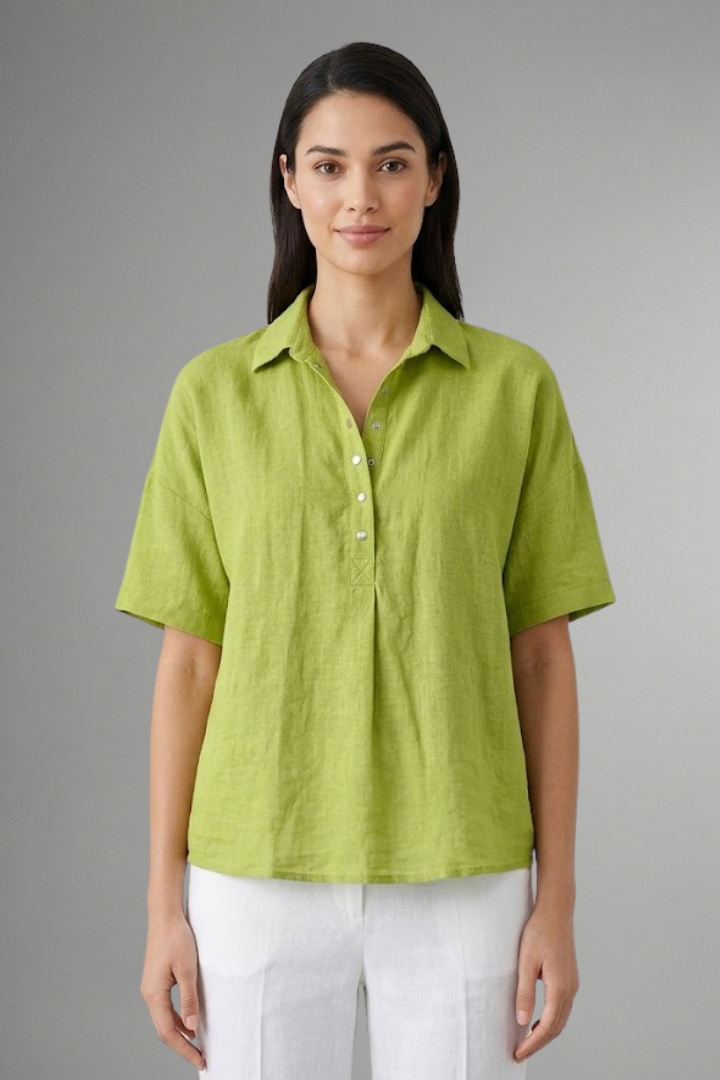 Dame Bluse med Krave og knap Placket