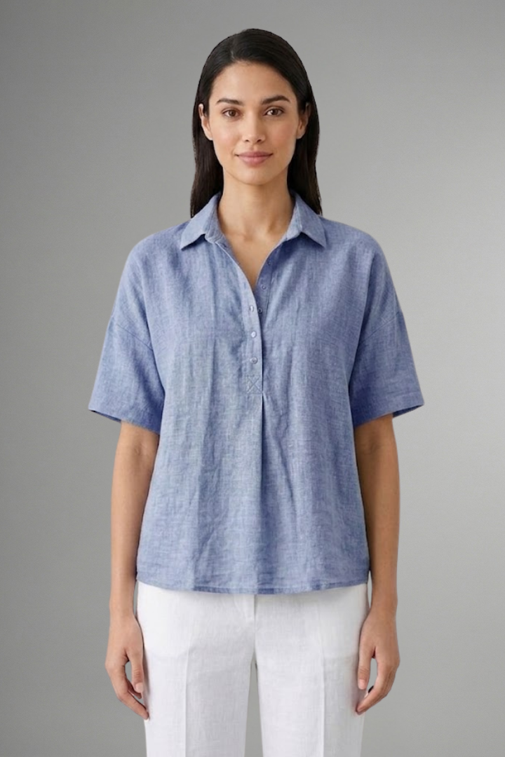 Dame Bluse med Krave og knap Placket