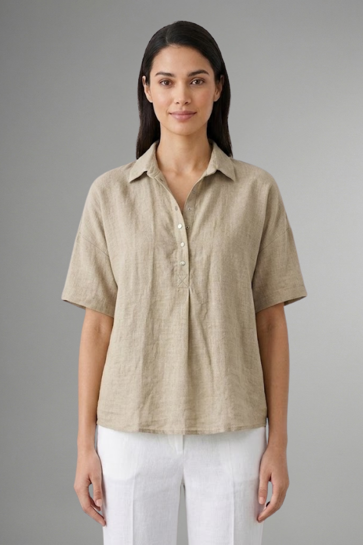 Dame Bluse med Krave og knap Placket