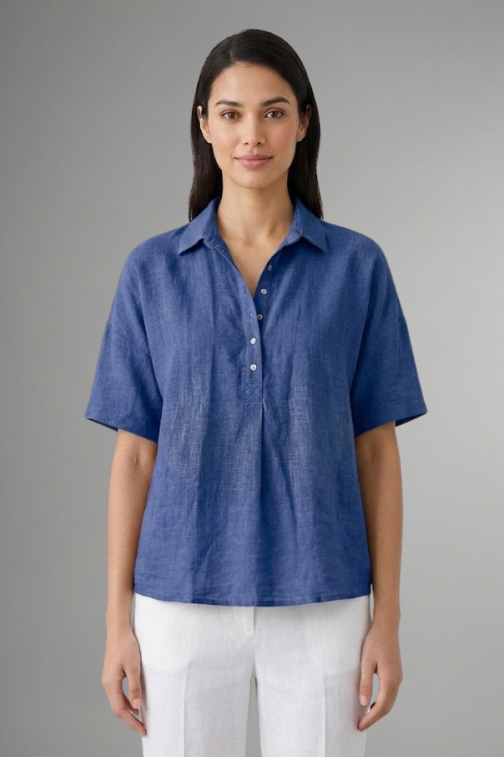 Dame Bluse med Krave og knap Placket