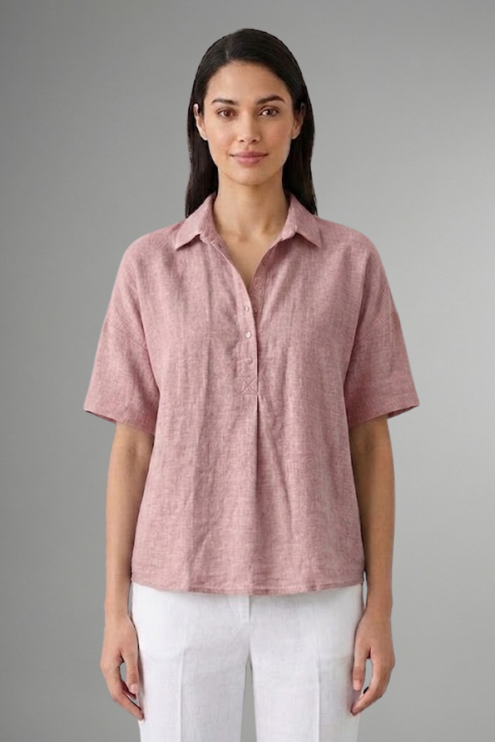 Dame Bluse med Krave og knap Placket