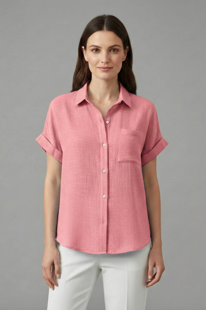 Dame Bluse med Krave og Korte ærmer