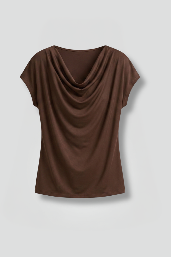 Dame bluse med drapperet halsudskæring og draperet front