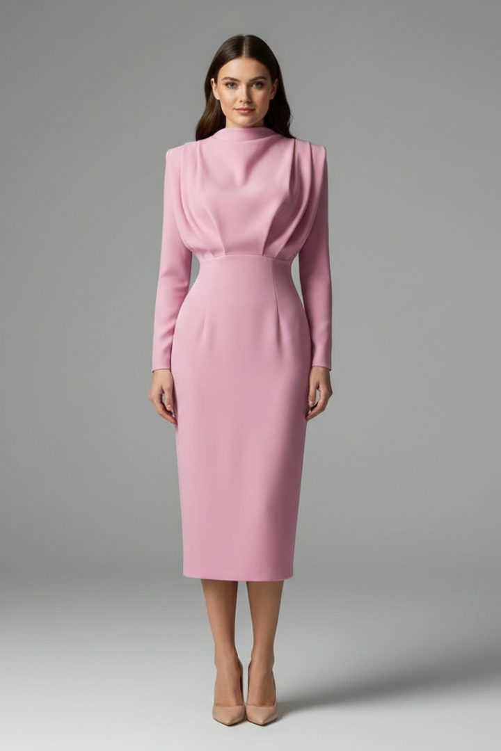 Women’s Dress with High Neckline and Long Sleeves