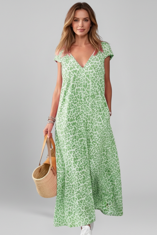 Damekjole med V Neck og Med print Overflade