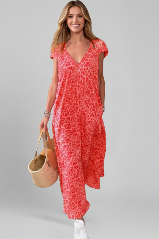 Damekjole med V Neck og Med print Overflade