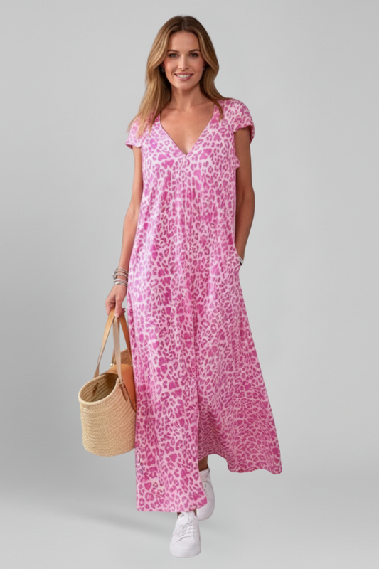 Damekjole med V Neck og Med print Overflade