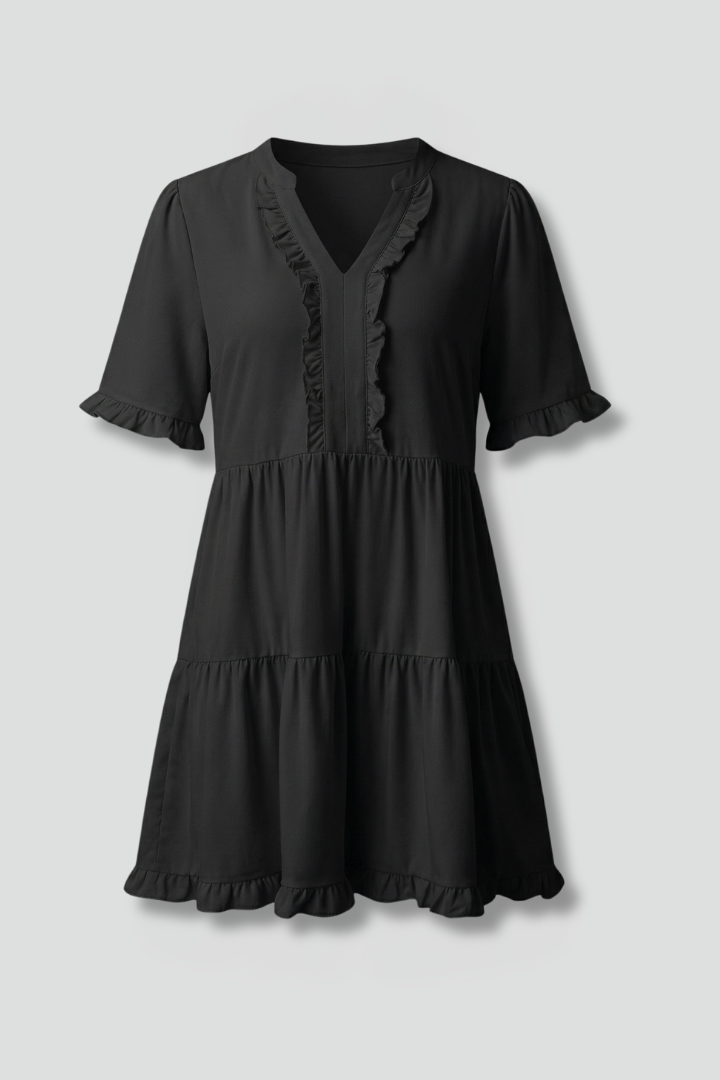Damekjole med V Neck og Flæse Detalje