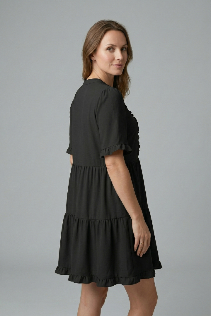 Damekjole med V Neck og Flæse Detalje
