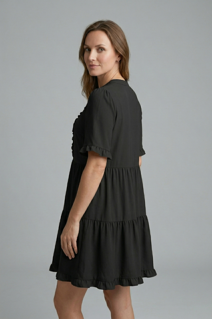 Damekjole med V Neck og Flæse Detalje