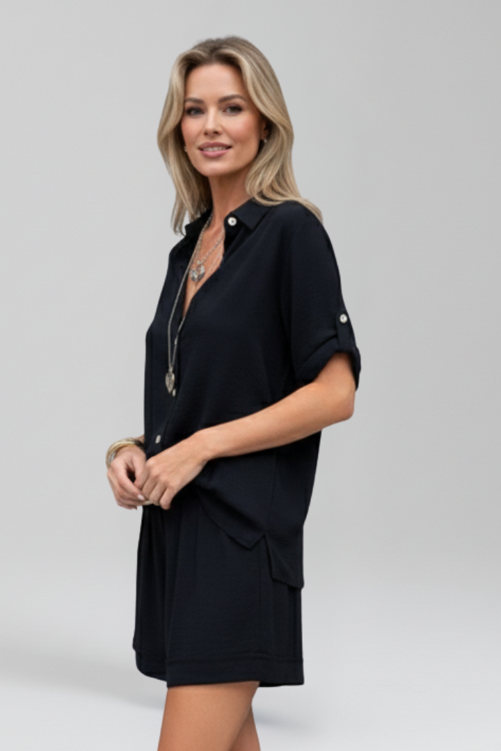 Damejumpsuit med Knap Front og Short Ben