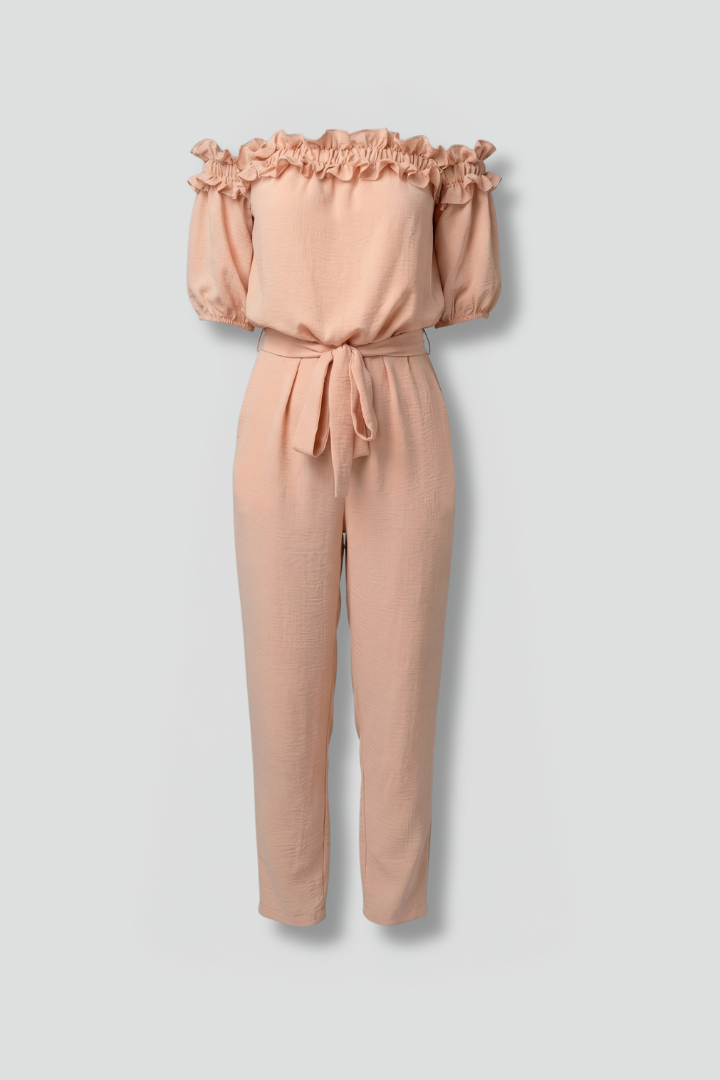 Damejumpsuit med Off-shoulder Udskæring og Talje Tie