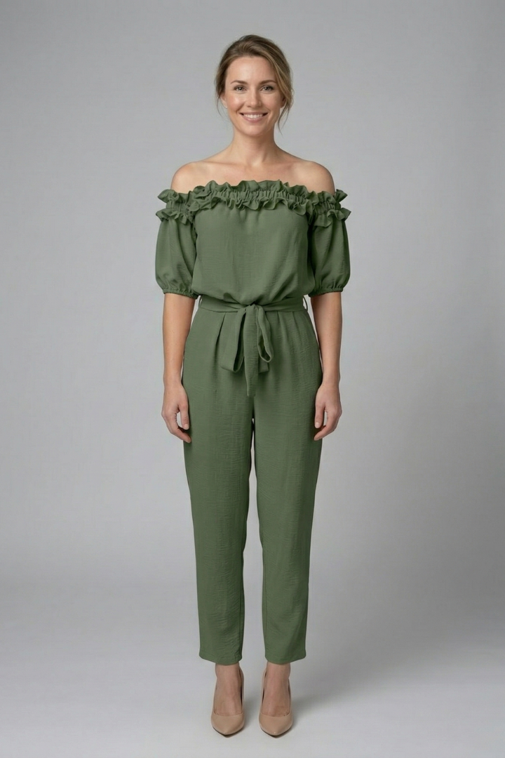 Damejumpsuit med Off-shoulder Udskæring og Talje Tie