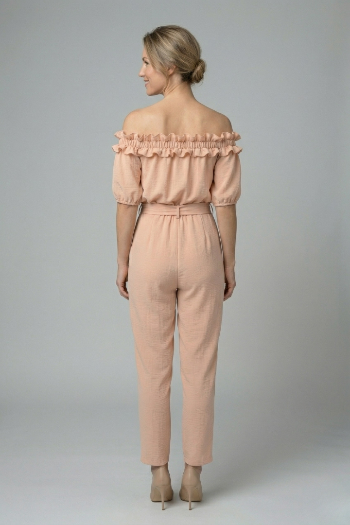 Damejumpsuit med Off-shoulder Udskæring og Talje Tie