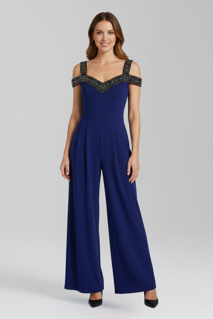 Damejumpsuit med Off-shoulder Udskæring og Bred Ben