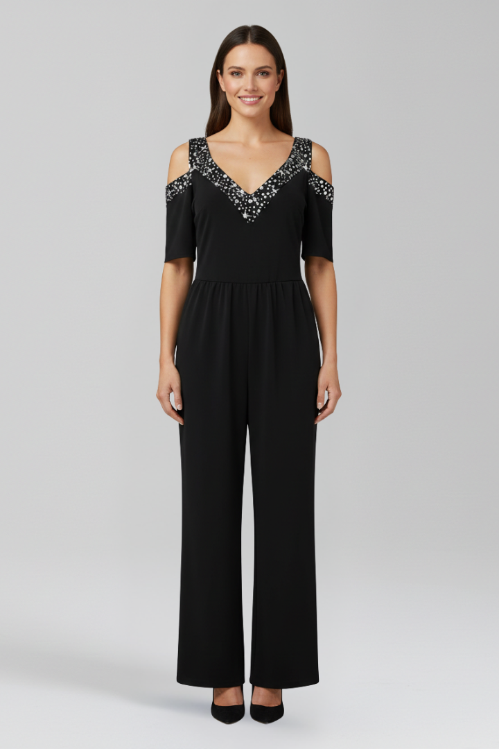 Damejumpsuit med Off-shoulder Udskæring og Bred Ben