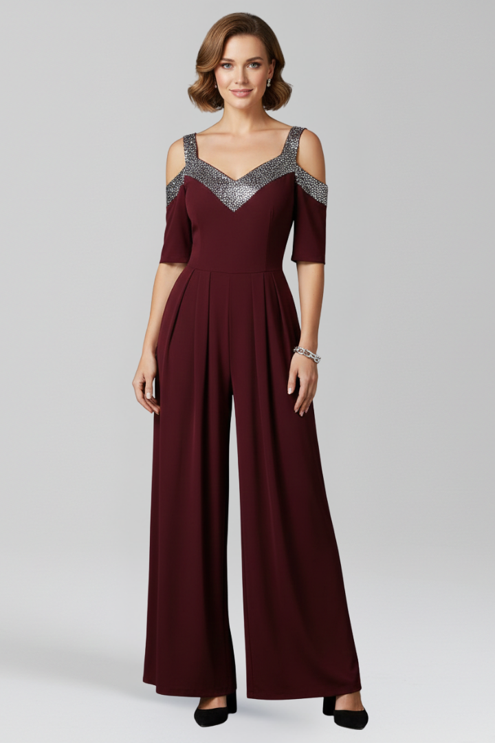 Damejumpsuit med Off-shoulder Udskæring og Bred Ben