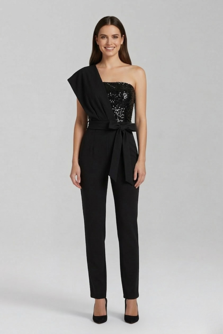 Damejumpsuit med Enkelt skulder Udskæring og Tied Talje