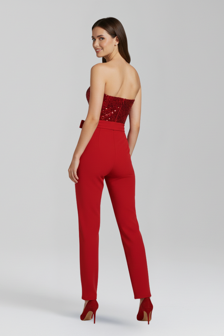 Damejumpsuit med Enkelt skulder Udskæring og Tied Talje