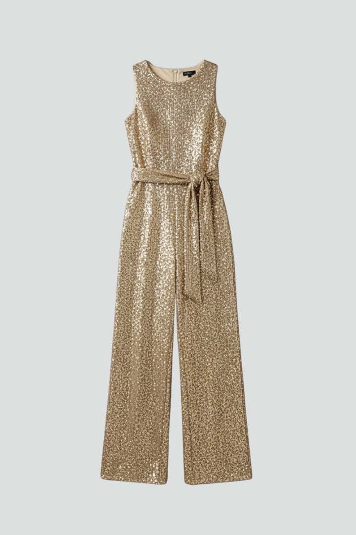 Damejumpsuit med Sequin Overflade og Lige Ben