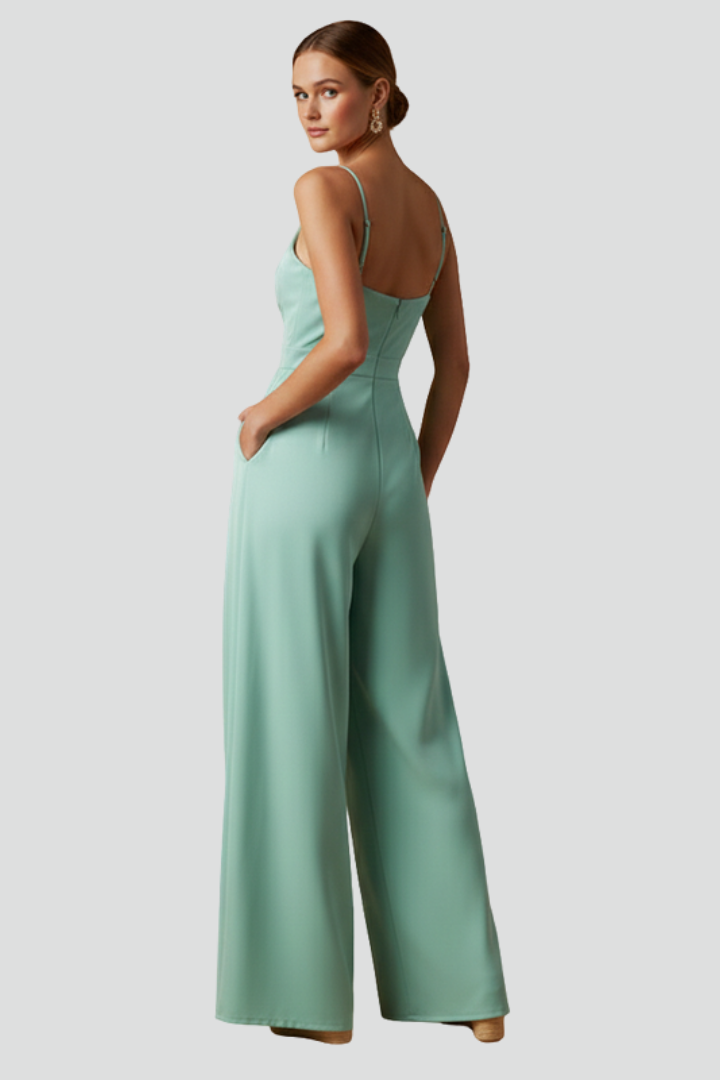 Dame jumpsuit med V-udskæring og vide ben