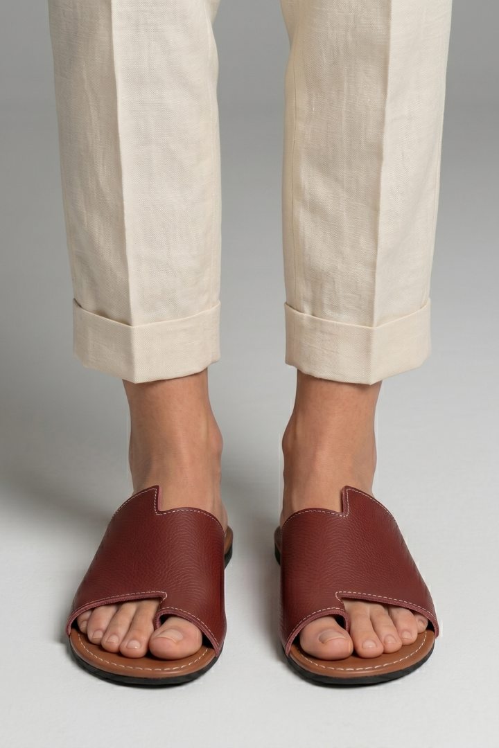 Dame lædersandaler med åben tå og slip-on