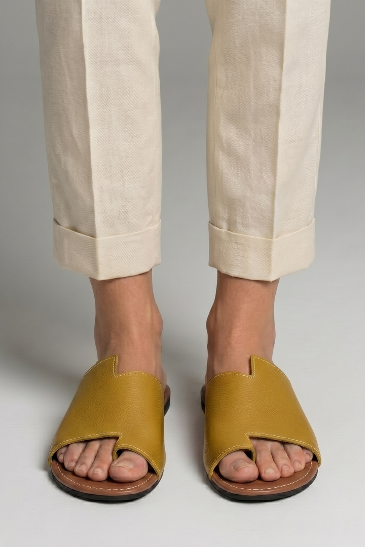 Dame lædersandaler med åben tå og slip-on