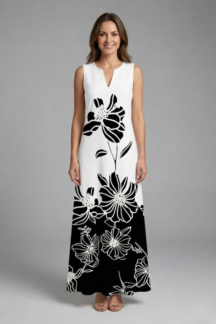 Dame Maxikjole med Split Neck og Ærmeløs Design