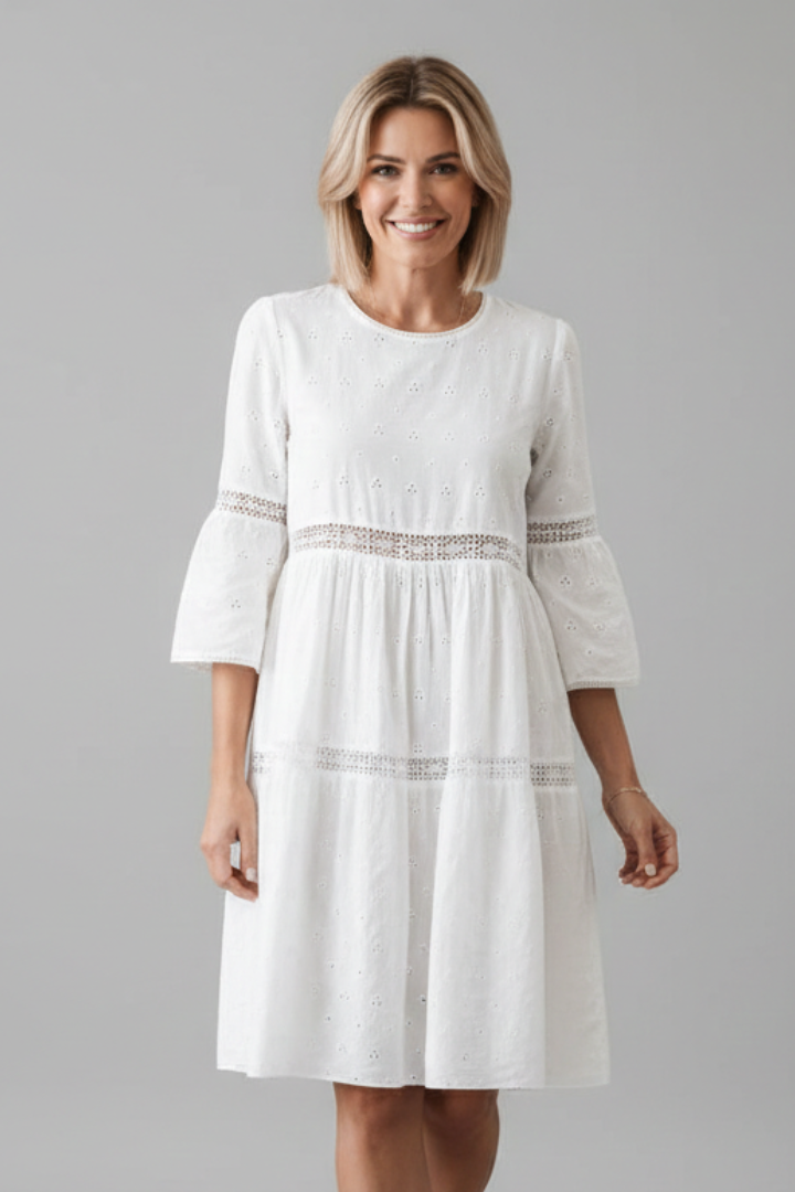 Dame Midikjole med Rund halsudskæring og Lange ærmer
