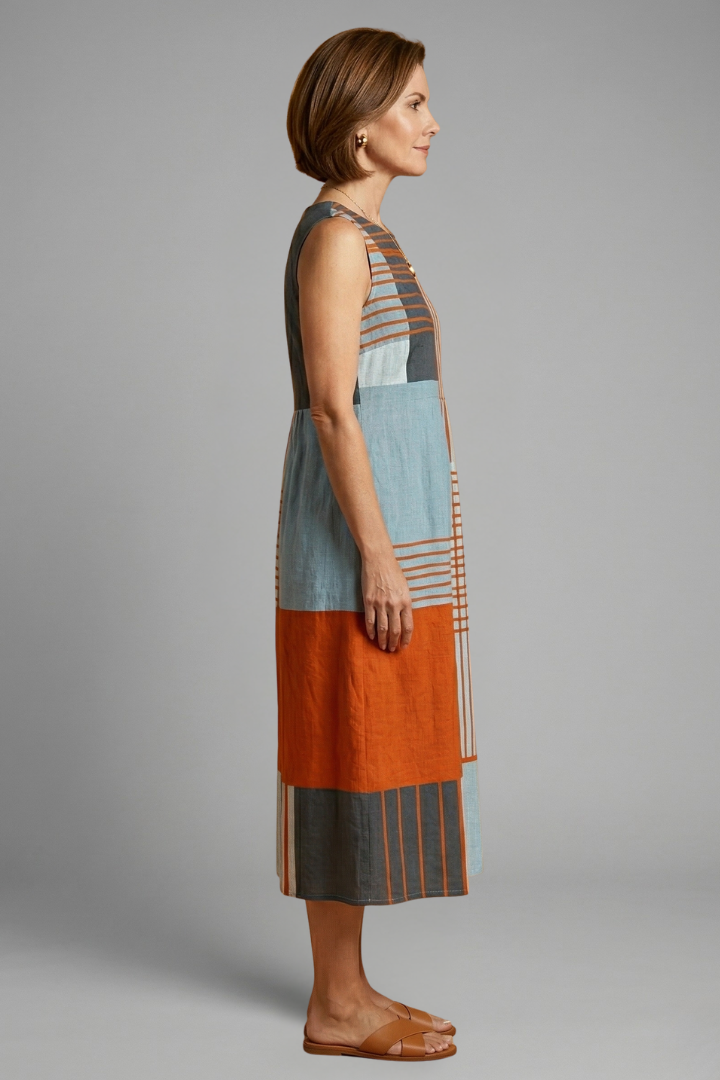 Dame Midikjole med Ærmeløs Design og Geometric Print