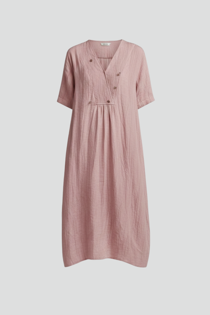Dame Midikjole med V Neck og Korte ærmer