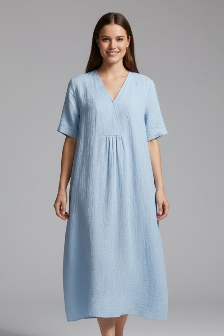Dame Midikjole med V Neck og Korte ærmer