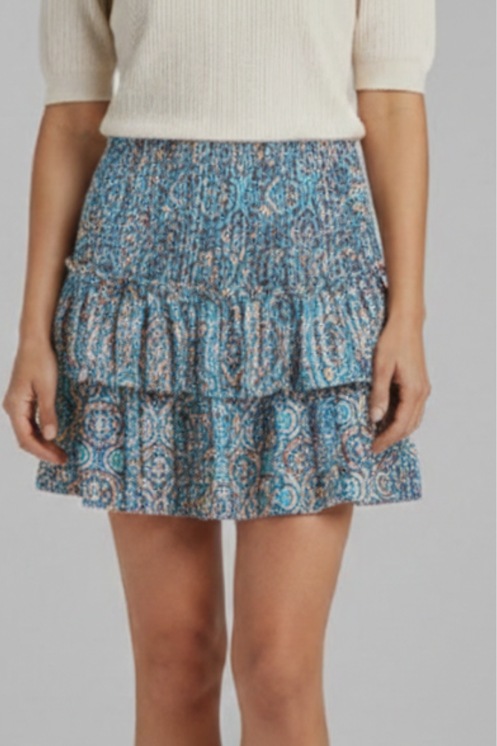 Dame Mini Nederdel med Shirred Talje og Flæse Layers