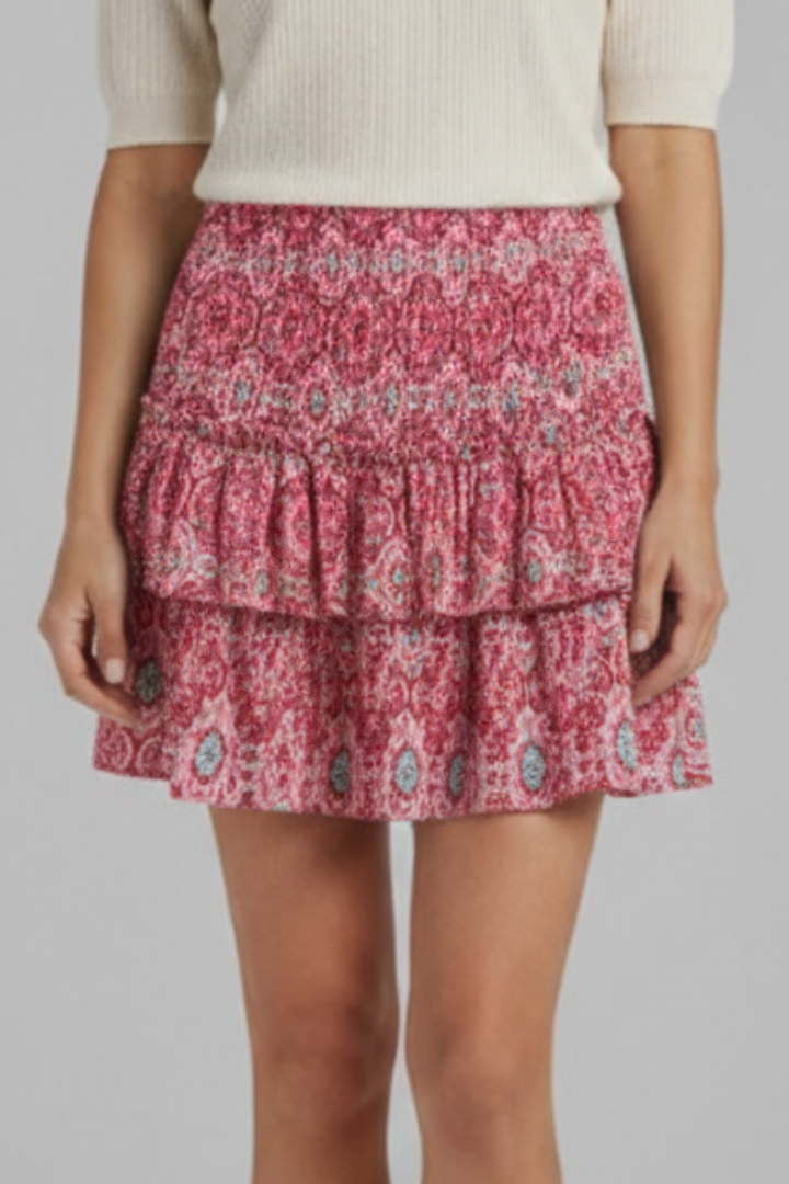 Dame Mini Nederdel med Shirred Talje og Flæse Layers