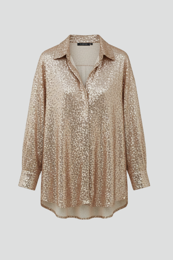 Dame oversized bluse med lange ærmer og glimtende design