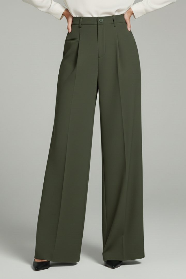 Dame Palazzo Bukser med Front Pleats og Baglommer