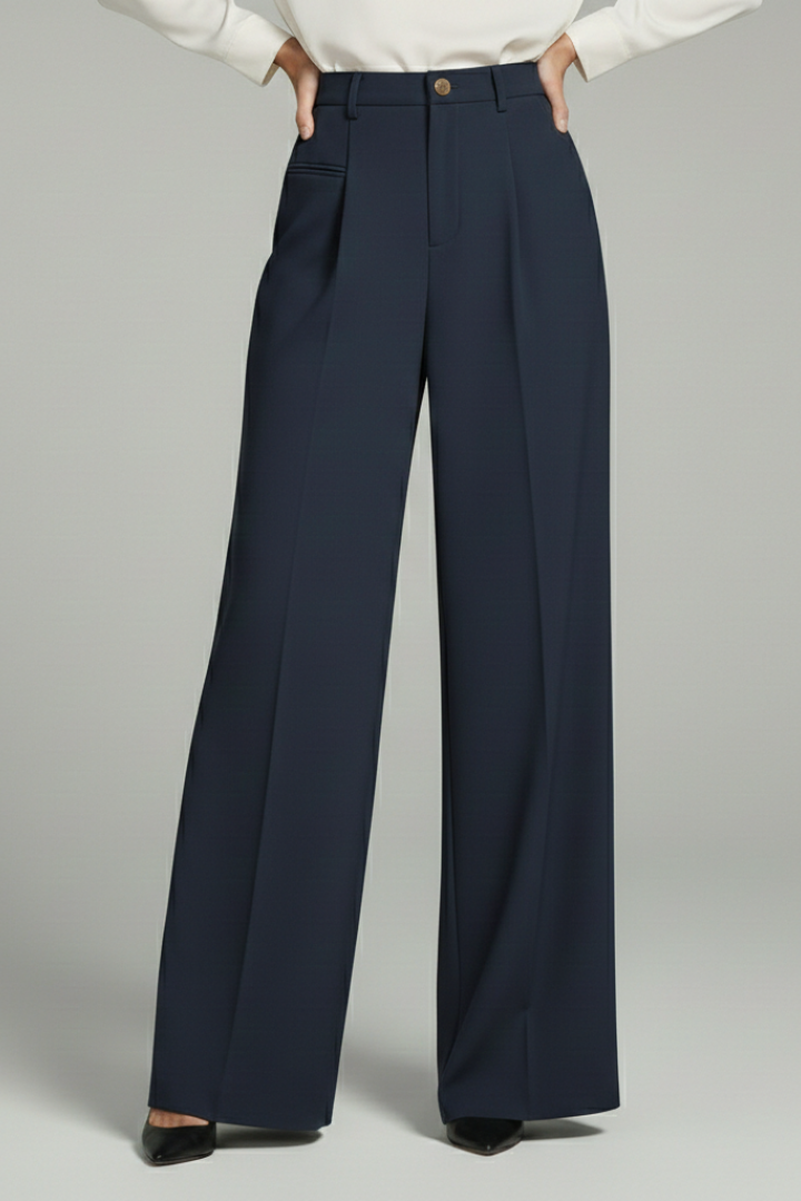 Dame Palazzo Bukser med Front Pleats og Baglommer
