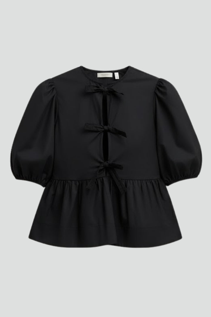 Dame Peplum Bluse med Pufærmer