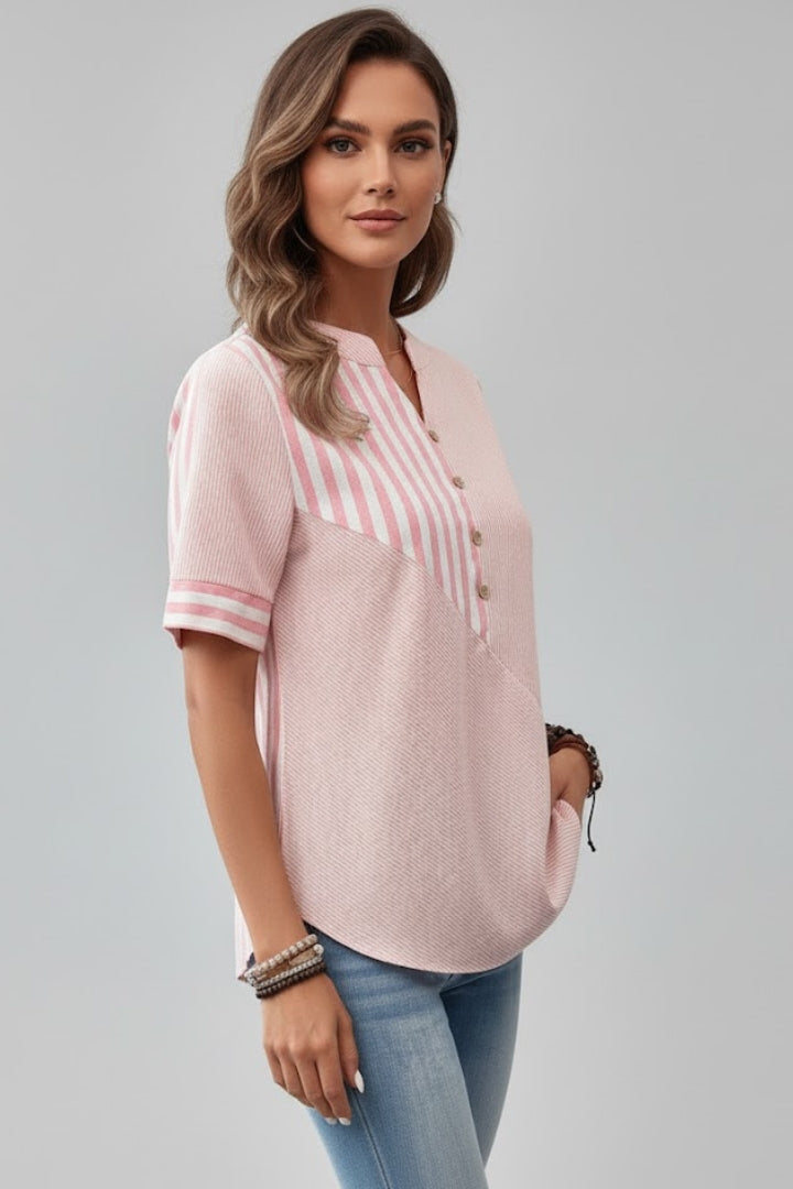 Dame Kort ærme Bluse med Knappet front