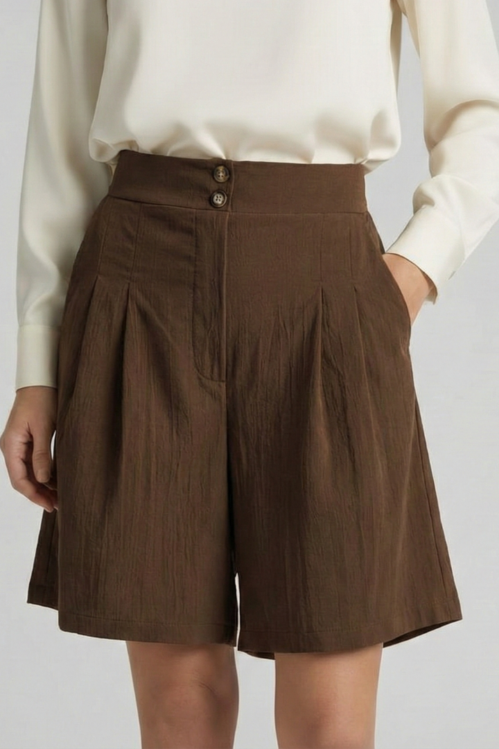 Dameshorts med Knap Talje og Bred Ben