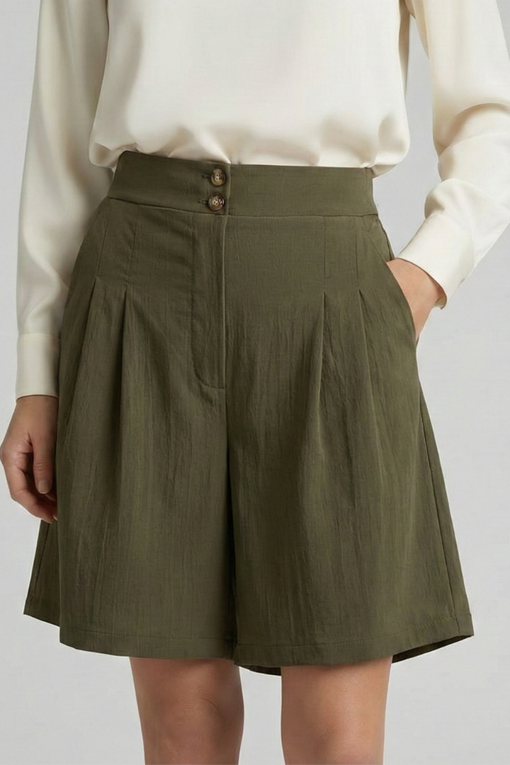Dameshorts med Knap Talje og Bred Ben