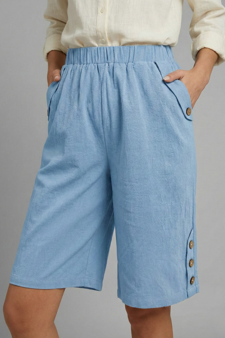 Dameshorts med Elastik i taljen og Knap Detalje