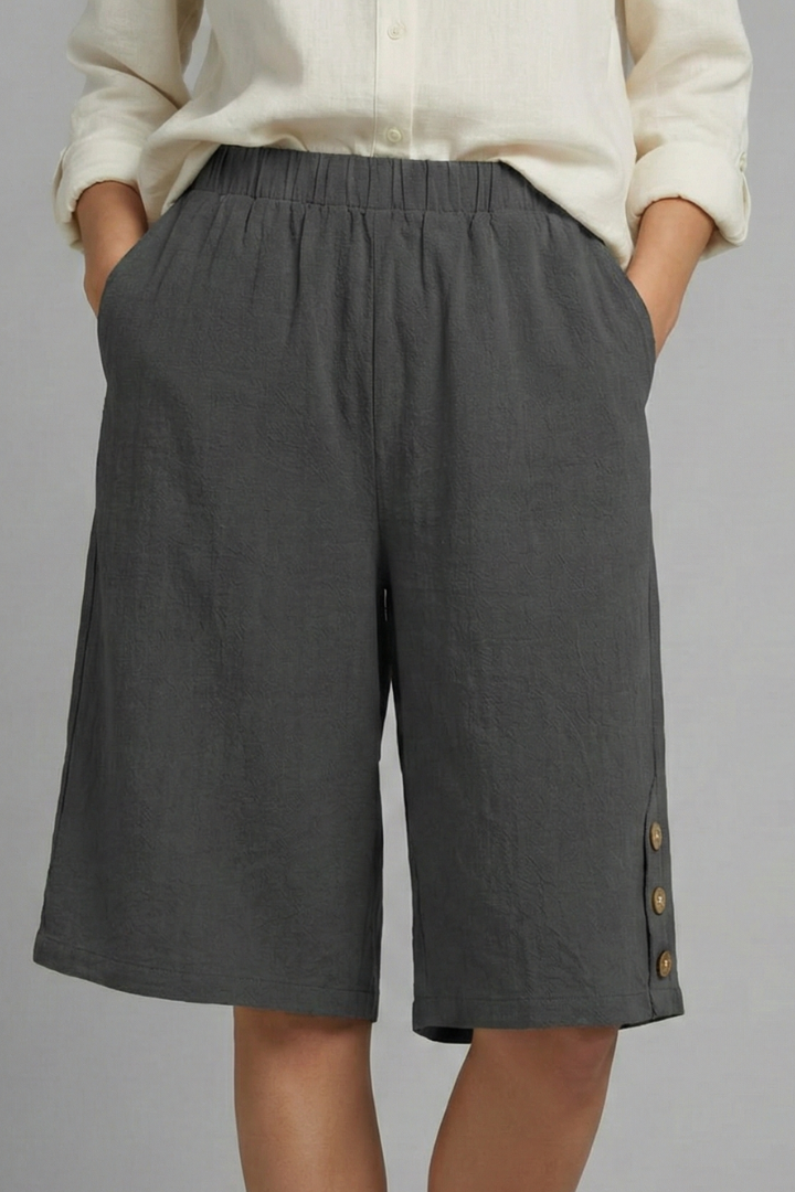 Dameshorts med Elastik i taljen og Knap Detalje