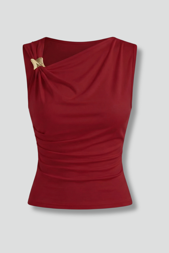 Dame Ærmeløs Top med Asymmetrical Hals og Draped Front